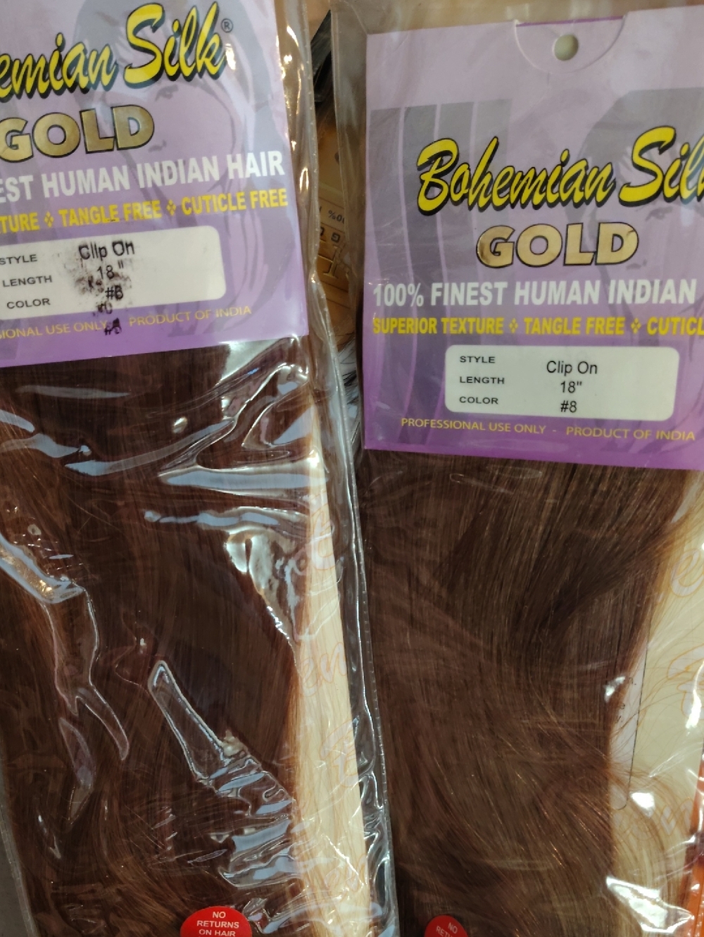 Gold Clip-In Human Hair Extensions - Brown (#8) - 18"